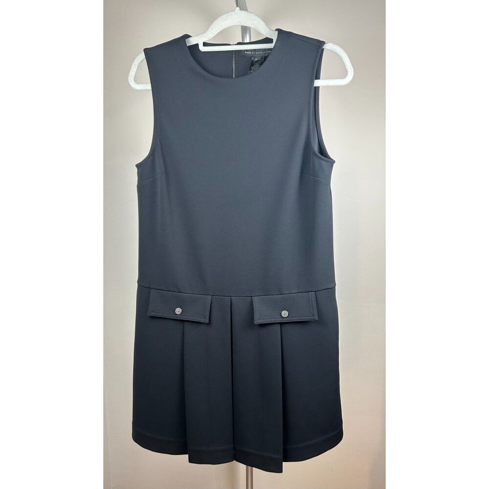 MARC BY MARC JACOBS JERSEY TWILL SHIFT Pleated Black DRESS Medium